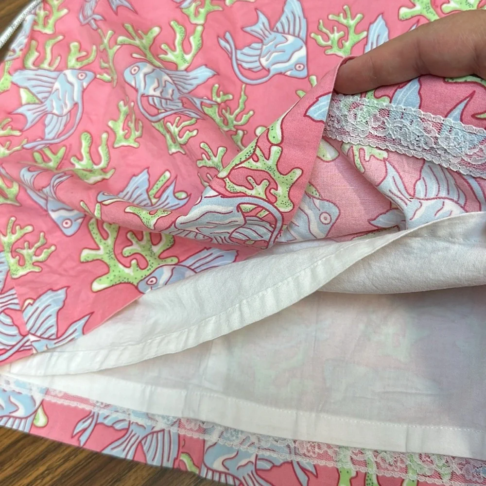 VINEYARD VINES Fish & Coral Print Tunic Dress Pink Girls Size 6 Summer C…